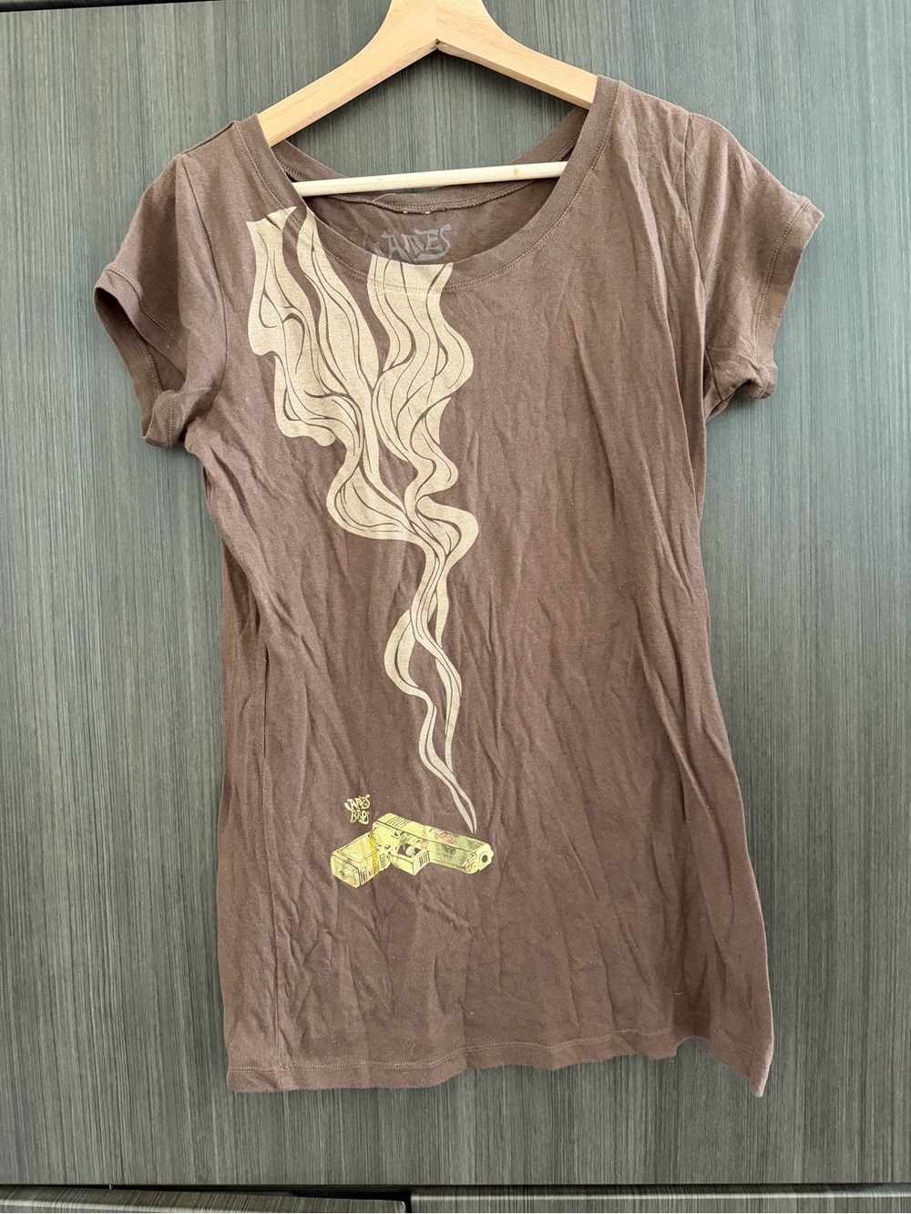Women’s Brown Scoop Neck Graphic Tee with Cream Print